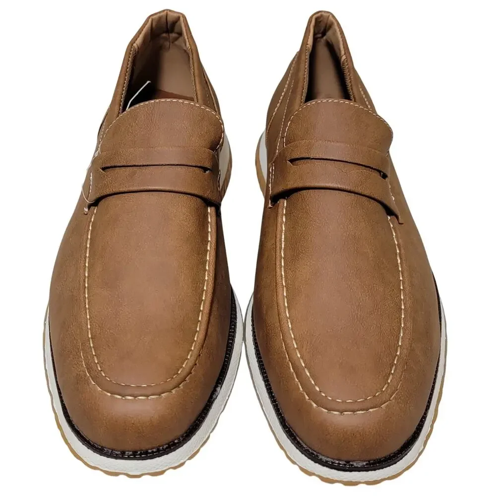 New York & Co Men Ronan Slip On Penny Loafers Size US 9.5 Tan Brown Faux Leather